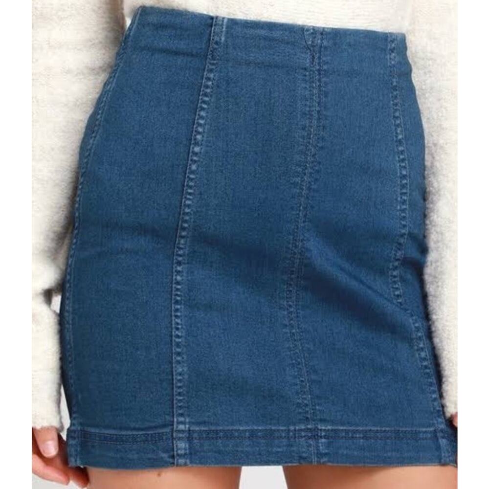 NWT - Free People OB504493 Women's Sz 0 Nautilus Blue Femme Denim Mini Skirt - Picture 2 of 10